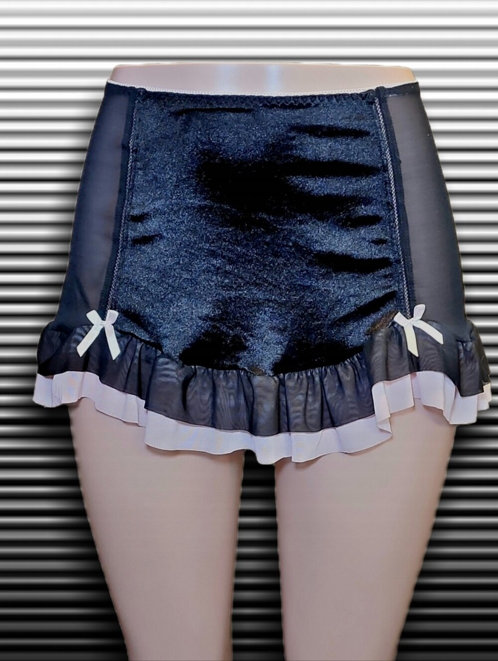 Secret Lace Black Mesh Ruffle Micro Mini Skirt L Stripper Vibes Pink&Black Spicy